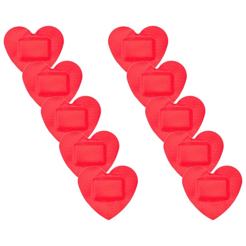 Heart Shaped Adhesive Bandages 10 Pack Red Breathable Wound Protection First Aid - Image 2