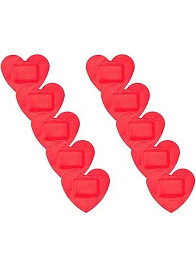 Heart Shaped Adhesive Bandages 10 Pack Red Breathable Wound Protection First Aid - Image 1