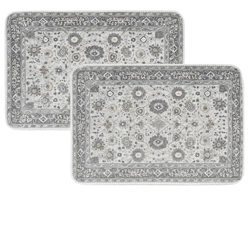 Homitecture Anti Slip Front Monsoon Doormat (37x57cm)| Living Room Rug |Polypropylene Floor Mat for Home|Essential Small Rug for Office, Bedroom & Kitchen|-Pack of 2, Rectangular (Grey White) - Image 1