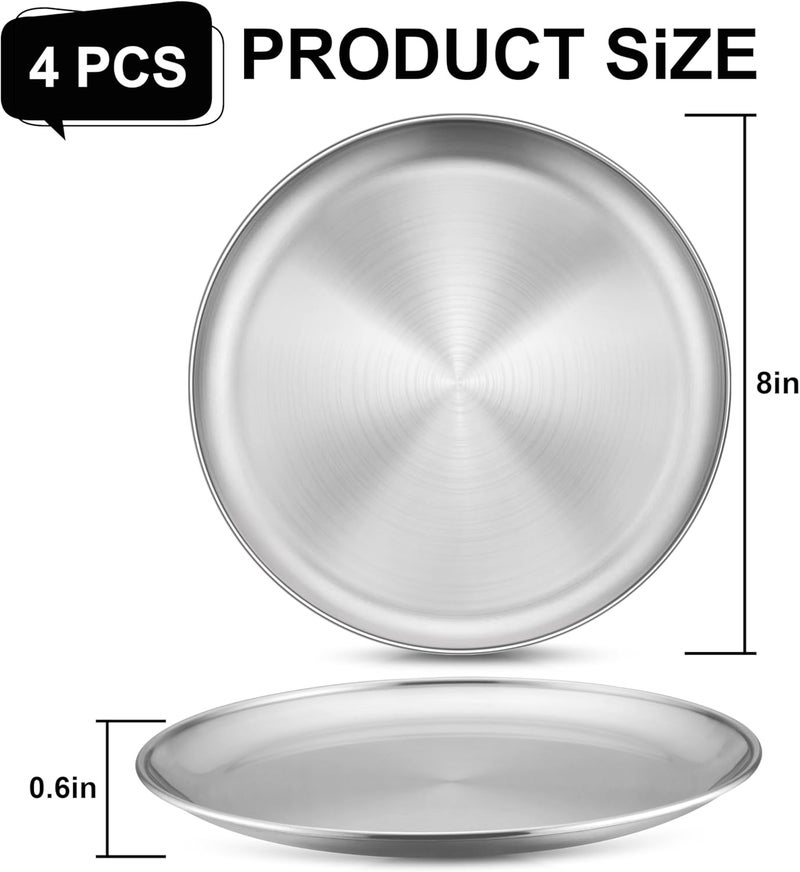 Homikit Stainless Steel Kids Plates Set of 4 8 Inch 304 Metal Dinner Plates for Kids Toddler Children 4Piece 188 Non Toxic Dinner Dishes Set for Serving Camping Dishwasher Safe  Reusable - Image 2