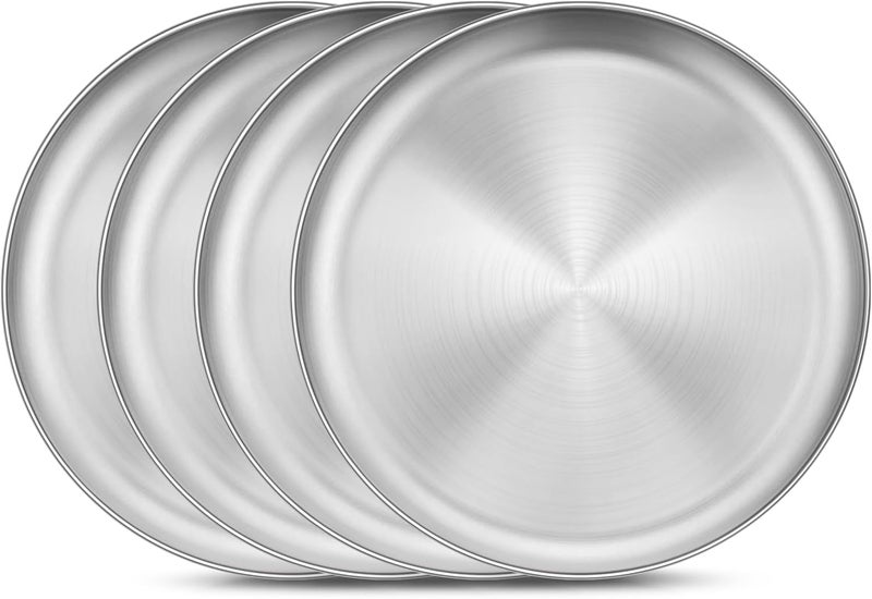 Homikit Stainless Steel Kids Plates Set of 4 8 Inch 304 Metal Dinner Plates for Kids Toddler Children 4Piece 188 Non Toxic Dinner Dishes Set for Serving Camping Dishwasher Safe  Reusable - Image 1
