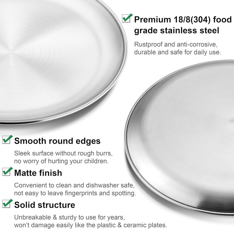 Homikit Stainless Steel Kids Plates Set of 4 8 Inch 304 Metal Dinner Plates for Kids Toddler Children 4Piece 188 Non Toxic Dinner Dishes Set for Serving Camping Dishwasher Safe  Reusable - Image 3