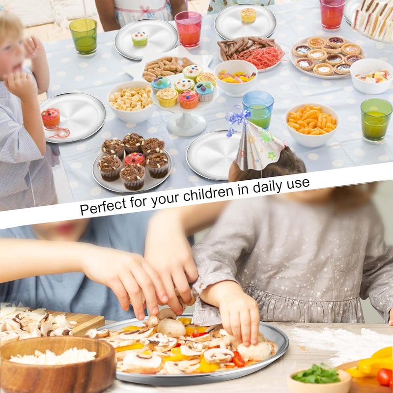 Homikit Stainless Steel Kids Plates Set of 4 8 Inch 304 Metal Dinner Plates for Kids Toddler Children 4Piece 188 Non Toxic Dinner Dishes Set for Serving Camping Dishwasher Safe  Reusable - Image 5