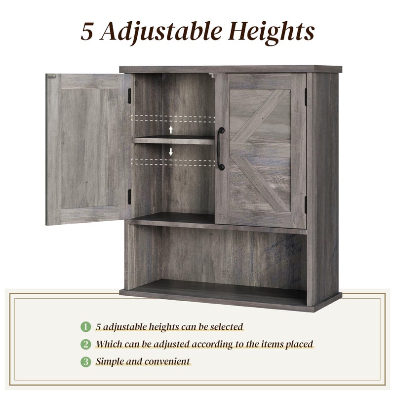 Smuxee Farmhouse Bathroom Cabinet Wall Mounted, Washed Grey Small Medicine Cabinet with Adjustable Shelf, Bathroom Cabinet for Living Room, Laundry Room - Image 3