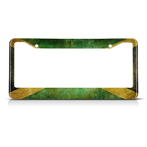 Beabes Jamaica License Plate Frame Auto Tag Frames Old Vintage Jamaican Flag License Plates Holder 2 Holes Grunge Decorative Car Truck Motorcycle License Plates Tag for Men Women - Image 1