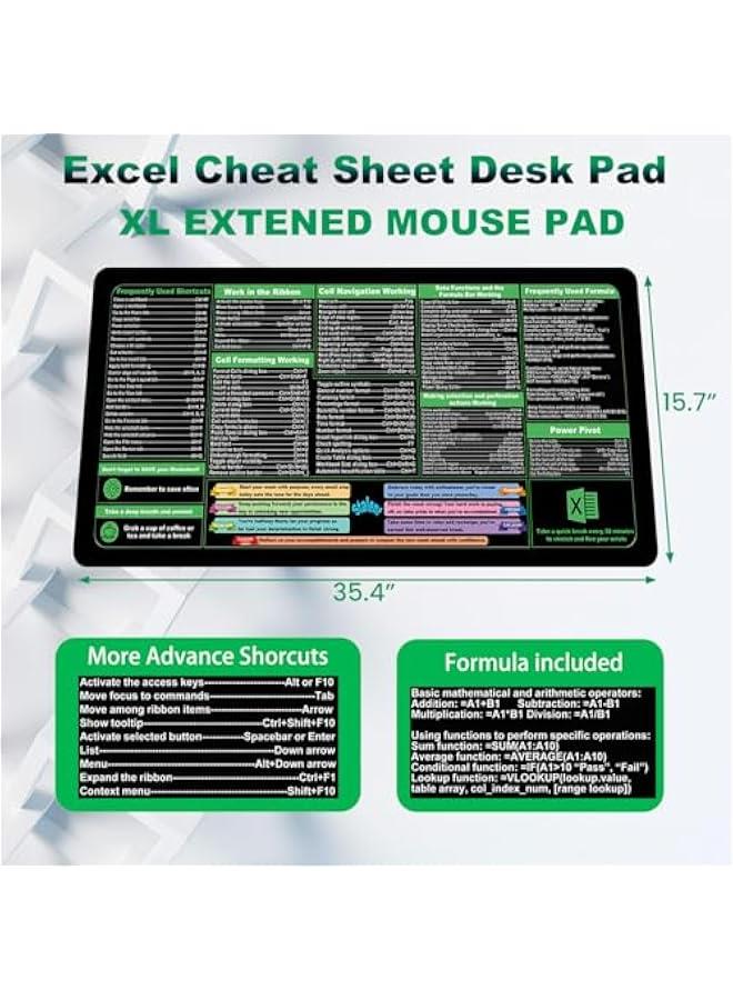 Excel Shortcuts Mouse Pad - XXL Extended Office Desk Mat (35.4x15.7) - Cheat Sheet Keyboard Mat, Stitched Edges, Non-Slip Base, Spill-Resistant Surface - Employee Appreciation Gifts - Image 3