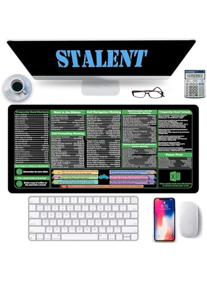 Excel Shortcuts Mouse Pad - XXL Extended Office Desk Mat (35.4x15.7) - Cheat Sheet Keyboard Mat, Stitched Edges, Non-Slip Base, Spill-Resistant Surface - Employee Appreciation Gifts - Image 4