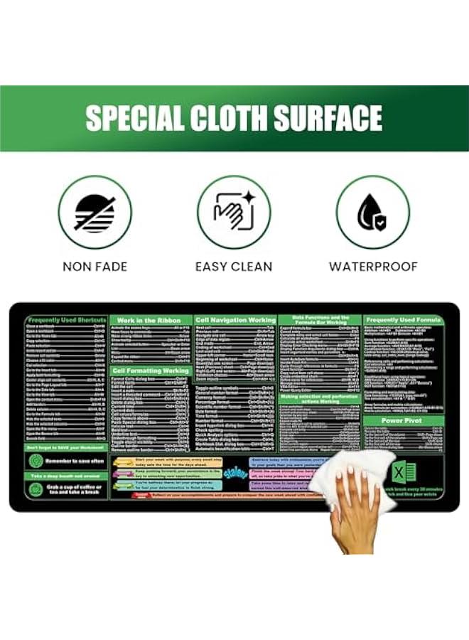 Excel Shortcuts Mouse Pad - XXL Extended Office Desk Mat (35.4x15.7) - Cheat Sheet Keyboard Mat, Stitched Edges, Non-Slip Base, Spill-Resistant Surface - Employee Appreciation Gifts - Image 5
