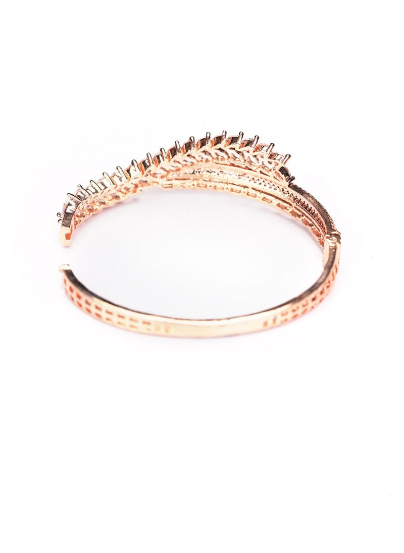 Priyaasi Women Rose- Toned  Plated American Diamond Studded Handcrafted Kada Bracelet  - Image 4