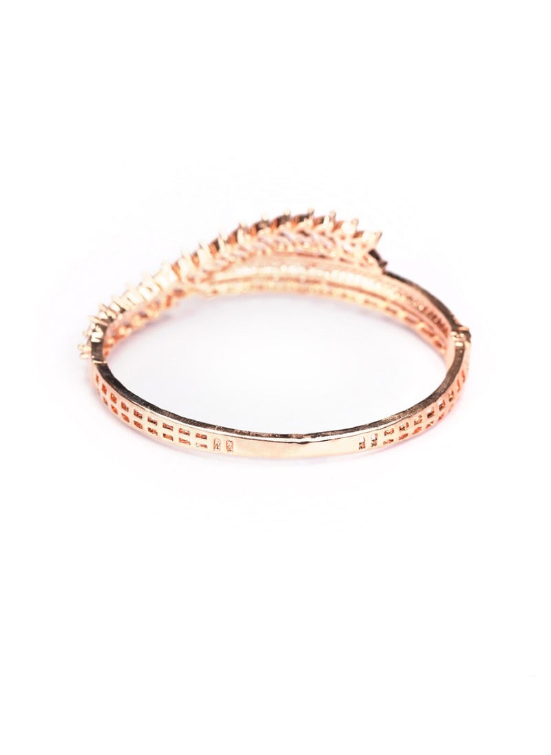 Priyaasi Women Rose- Toned  Plated American Diamond Studded Handcrafted Kada Bracelet  - Image 3