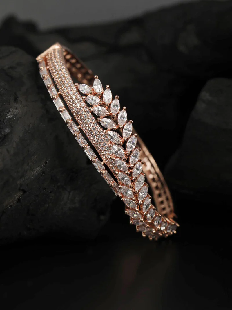 Priyaasi Women Rose- Toned Plated Studded Handcrafted Kada Bracelet