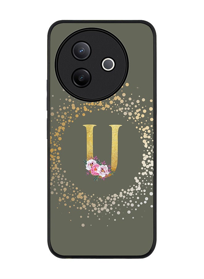 Stylizedd For Vivo Y39 5G / vivo Y300i 5G Case,Slim fit Camera Protection, Shockproof Thin Phone cover  - Custom Monogram Floral - U  (Olive Green ) - Image 1