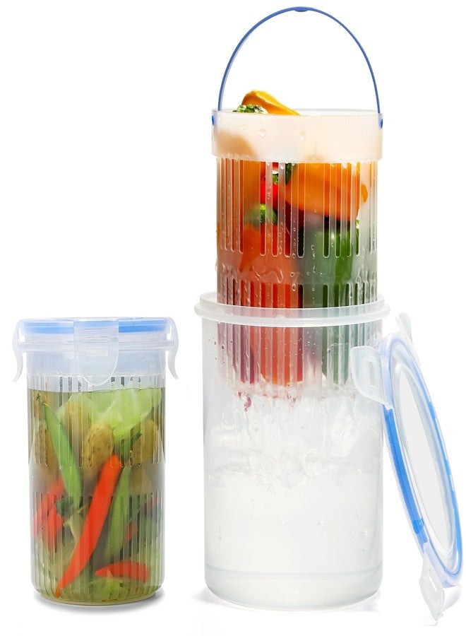 Qiuhome Pickle Jar with Strainer, Pickle Container with Strainer Jalapeno Container Pickle Storage Containers 2 Pcs (24 oz & 45 oz) - Image 1