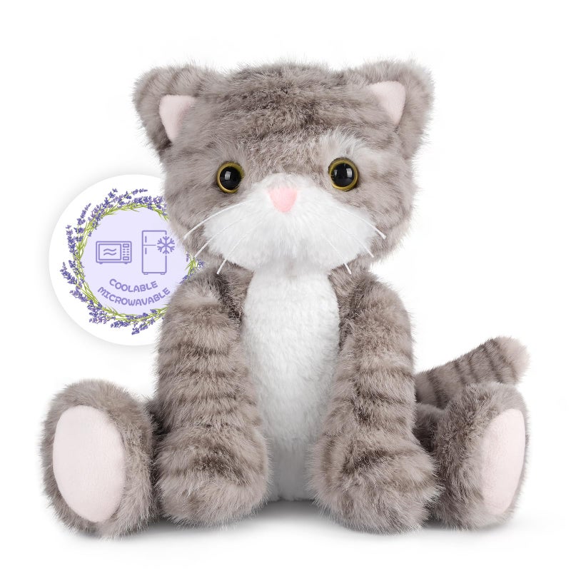 SuzziPals Heatable & Coolable Grey Cat Stuffed Animal, Cat Heating Pad Microwavable for Soothing & Relaxation, Lavender Scented Cat Plush Toy for Stress Relief, Stuffed Cat Toys for Kids - Image 1