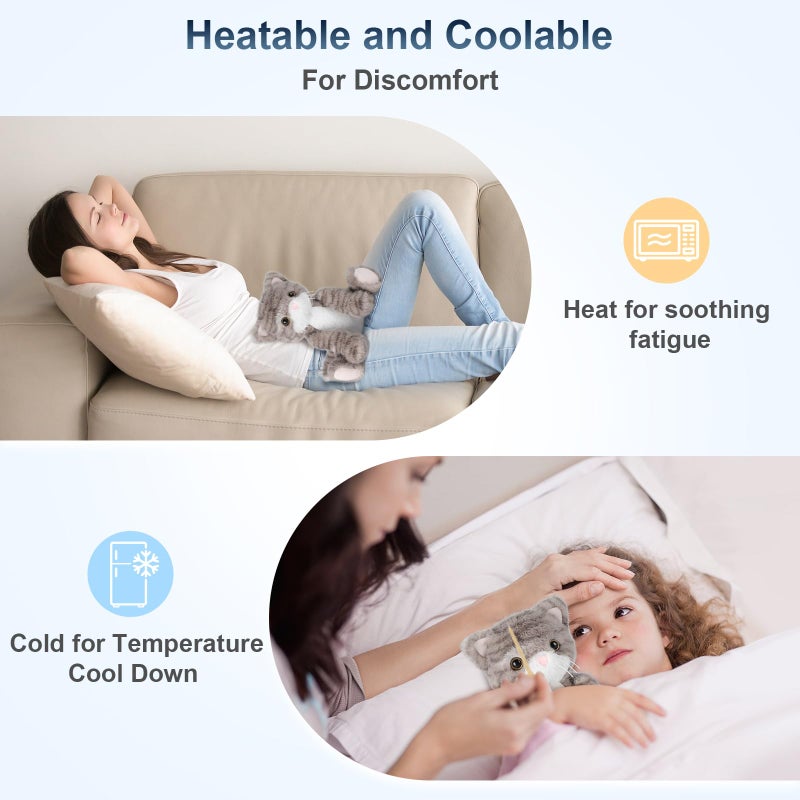 SuzziPals Heatable & Coolable Grey Cat Stuffed Animal, Cat Heating Pad Microwavable for Soothing & Relaxation, Lavender Scented Cat Plush Toy for Stress Relief, Stuffed Cat Toys for Kids - Image 3