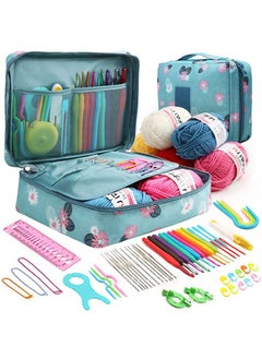 Captaintech Beginners Adults/Kids Complete Crochet Set, Yarn Crochet Instruction Crochet Hook Storage Case Knitting & Crochet Supplies Ideal Crochet Gift, Crocheter Beginner (Blue erfly)  - Image 1