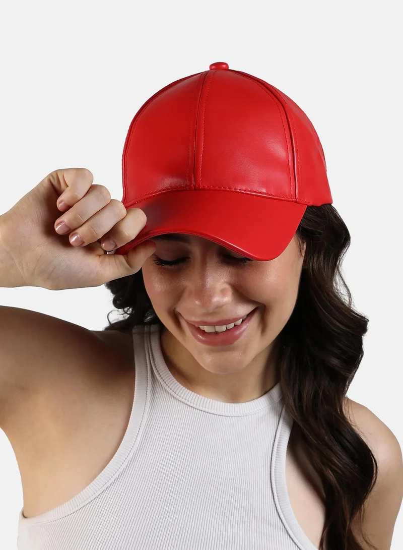 Haute Sauce Haute Sauce Women's Solid Baseball Cap For Outdoor Everyday Wear | One-Size | Red Colour | Solid Pattern | UV Protection | Lightweight | Packable | Casual Headwear For Women & Girls