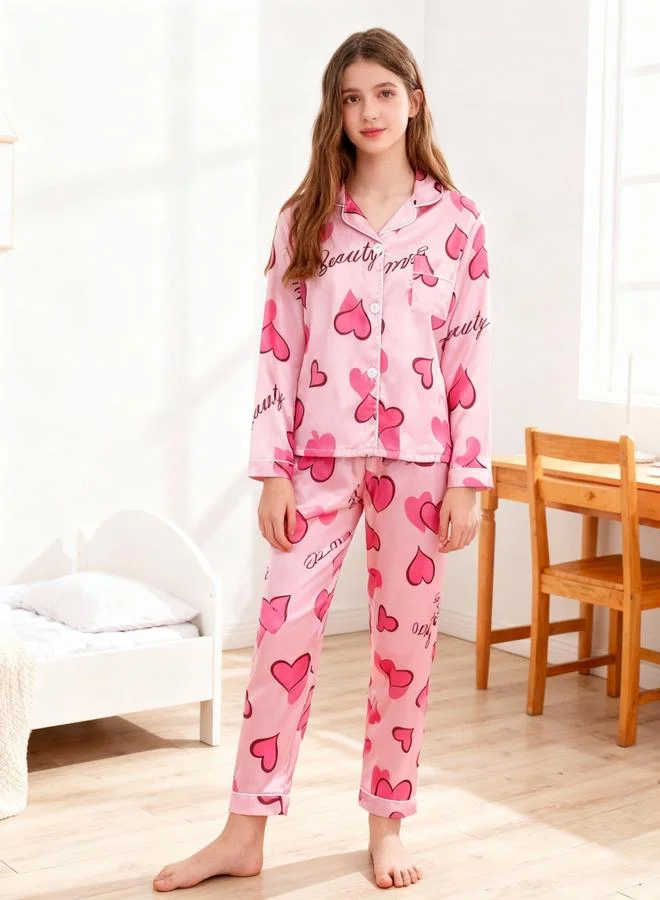 تايك تو مجموعة من بيجاما وقميص بأكمام طويلة بطبعة قلب