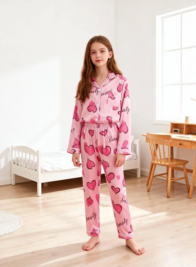 تايك تو مجموعة من بيجاما وقميص بأكمام طويلة بطبعة قلب