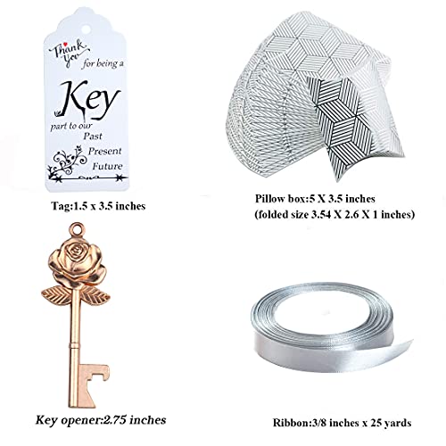 Makhry 50 Set Skeleton Rose Key Bottle Openers with Candy Box In Antique Vintage Style Escort Tags French Ribbon As A Gift Souvenir At Wedding Party Supplies Rose Gold - Image 5