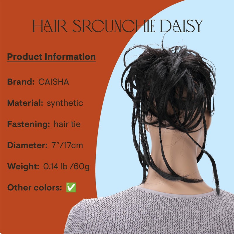 CAISHA Jumbo Scrunchie Braided Updo Wavy Messy Bun Hairpiece Black-Brown G17D - Image 2