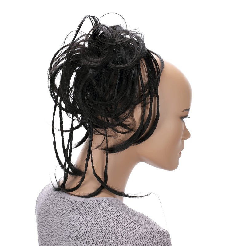 CAISHA Jumbo Scrunchie Braided Updo Wavy Messy Bun Hairpiece Black-Brown G17D - Image 1