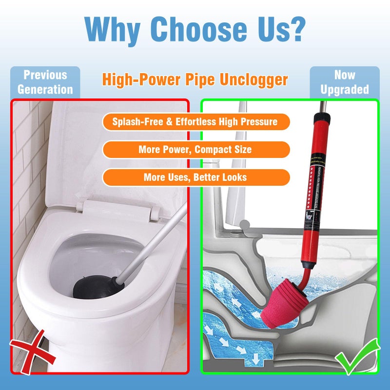 Rmticd Toilet Plunger, High-Pressure Plungers for Bathroom, Toilet Brush and Plunger Set - Powerful Air Drain Unclogger & Heavy-Duty Clog Remover for Bathroom Drains, and Clogged Pipes - Image 4