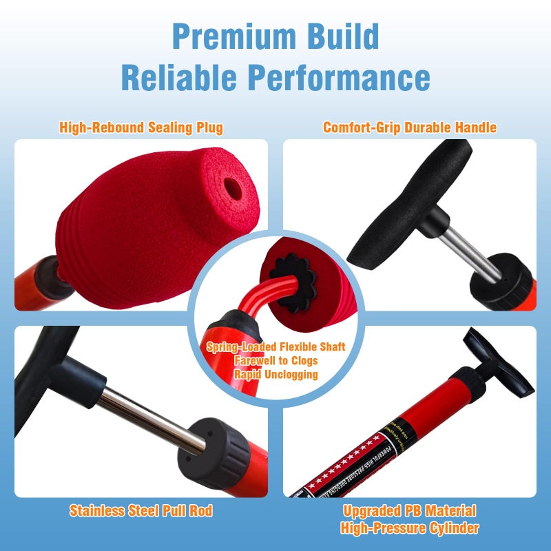 Rmticd Toilet Plunger, High-Pressure Plungers for Bathroom, Toilet Brush and Plunger Set - Powerful Air Drain Unclogger & Heavy-Duty Clog Remover for Bathroom Drains, and Clogged Pipes - Image 3