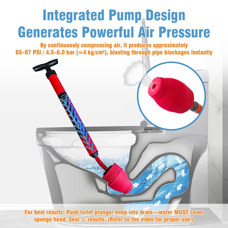Rmticd Toilet Plunger, High-Pressure Plungers for Bathroom, Toilet Brush and Plunger Set - Powerful Air Drain Unclogger & Heavy-Duty Clog Remover for Bathroom Drains, and Clogged Pipes - Image 2