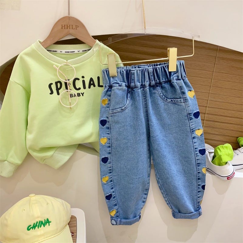 Girls' Jeans Stylish Spring Outfit For Young Children, Loose Casual Pants For Outdoor Wear - Image 4