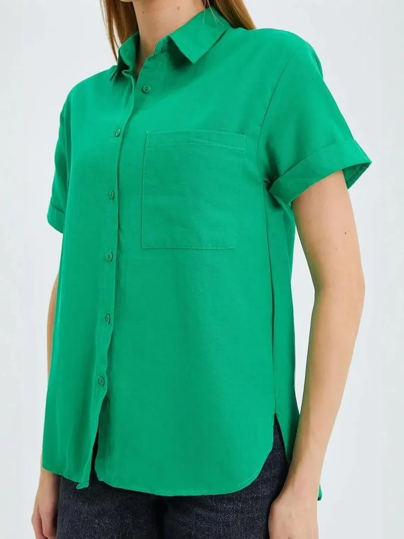 MixRay Green MIXRAY Short Sleeve Shirt with Pockets for Women | Best Price UAE