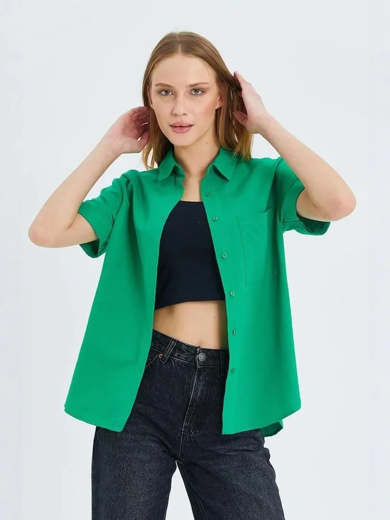 MixRay Green MIXRAY Short Sleeve Shirt with Pockets for Women | Best Price UAE