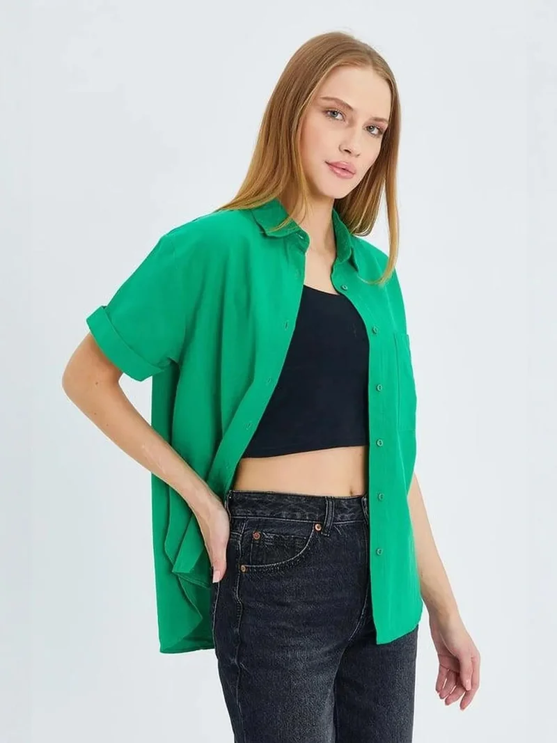 MixRay Green MIXRAY Short Sleeve Shirt with Pockets for Women | Best Price UAE