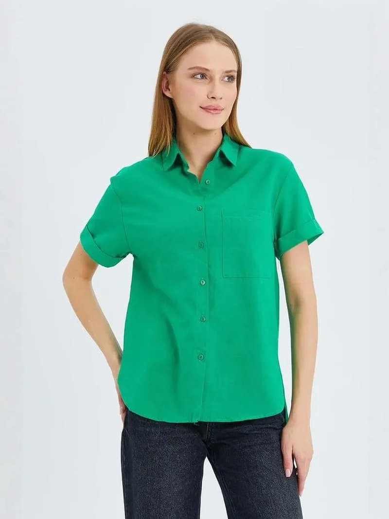 MixRay Green MIXRAY Short Sleeve Shirt with Pockets for Women | Best Price UAE