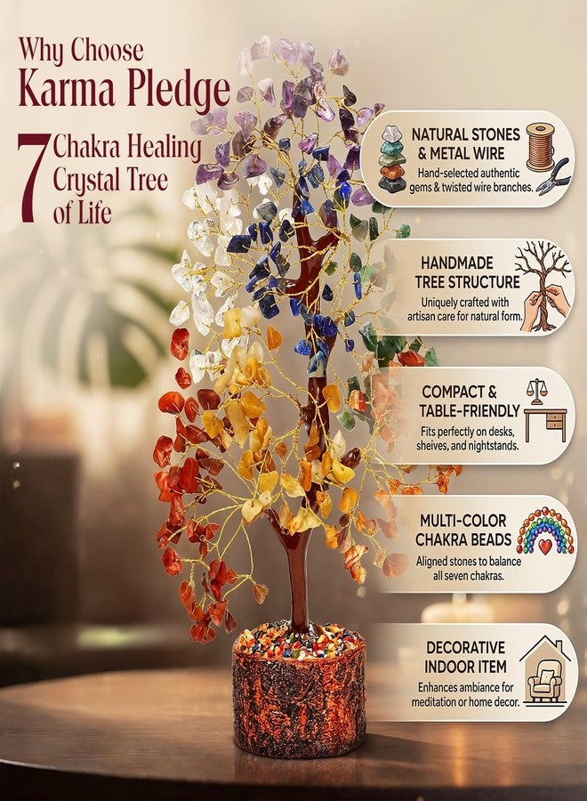 KARMAPLEDGE Handmade 7 Chakra Crystal Tree of Life - Unique Birthday & Anniversary Gifts for Women, Mom, & Friends | Handcrafted Healing Crystal Decor for Home & Office, Brings Positive Energy, Luck & Prosperity - Image 3