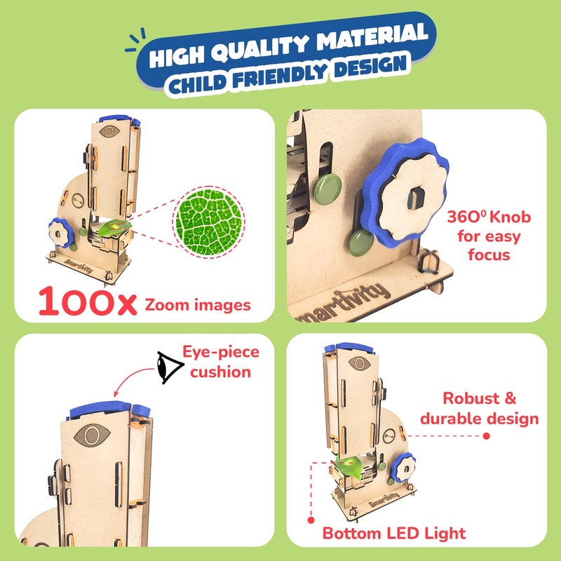 Smartivity ميكروسكوب 100x تكبير لعبة للأطفال من عمر 8-10-12-14 سنة | هدايا عيد ميلاد للأولاد والبنات | لعبة علمية DIY للأطفال من عمر 8-14 سنة طلاب | مجموعة علوم STEM - Image 4