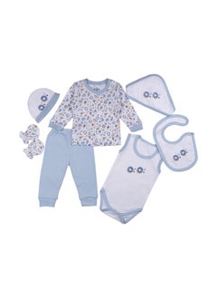 Babies Basic 7 Piece Unisex 100% Cotton Gift Set Include Bib, Pyjama, Mitten, Cap, Romper, Top And Bottom Set  - Image 1