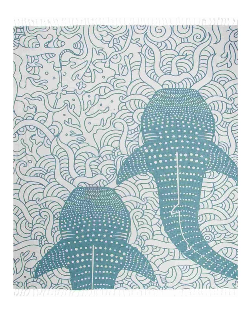 Sand Cloud Large Turkish Beach Towel - Sand Free - 100% Organic Turkish Cotton Yarn - Quick Dry Towel for Beach, Picnic, Blanket or Bath - As Seen on Shark Tank - Marine Life (Whale Shark Turquoise) - Image 1