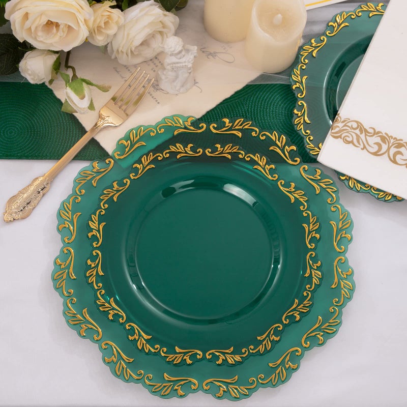 PULOTE 175PCS Clear Green Plastic Plates & Gold Plastic Silverware & Clear Green Cups & Gold Napkins Service 25 Guest for Party&Christmas - Image 4
