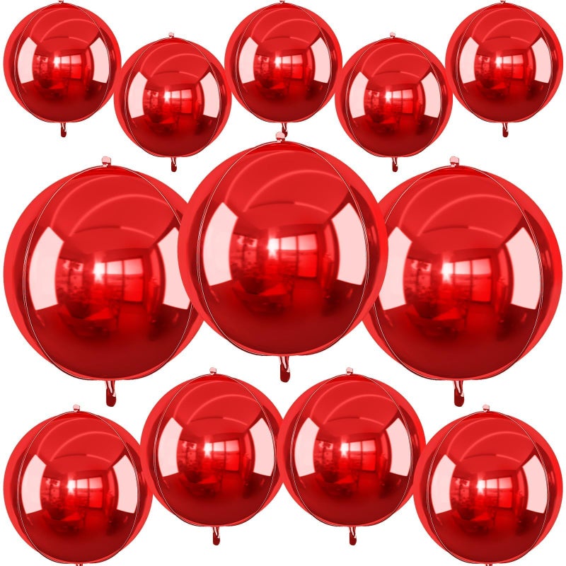 Vibzox 12Pcs Red Round Foil Balloons, 22" 15" 10" 4D Ball Balloons, Metallic Red Foil Balloon for Wedding Birthday Graduation Christmas New Year Party Decoration Supplies Backdrops - Image 1