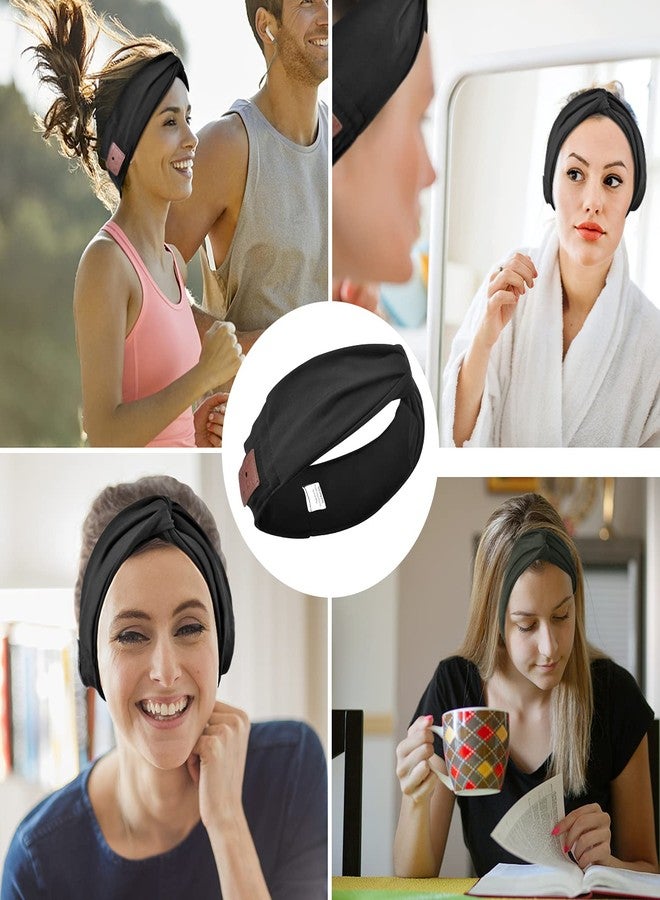 BULYPAZY سماعات رأس بلوتوث بولا بازي للنساء، سماعات رأس لاسلكية مع مكبرات صوت عالية الدقة، رباط رأس أسود أنيق بتصميم معقود/ملفوف لليوغا، التمارين، الجري، الرياضة، اللياقة البدنية (أسود) - Image 5