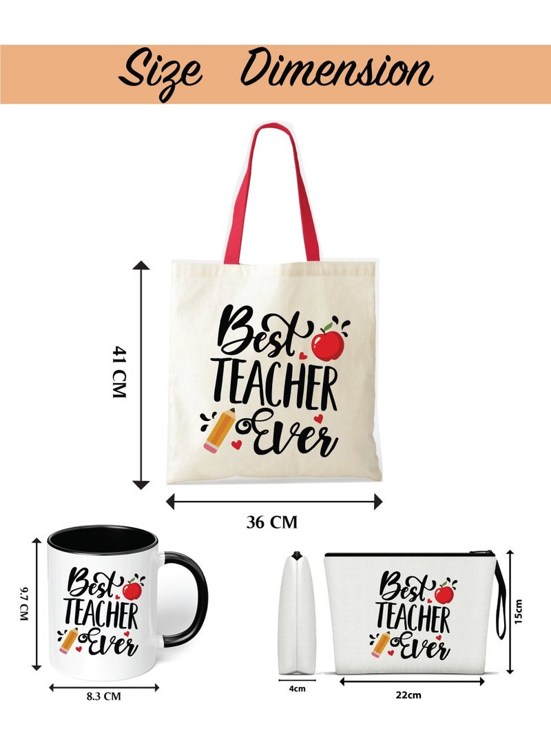 PRINTSHOP4ME Teacher's Day Gift Combo Stylish Red Handled Cotton Bag-Two Tone Black Mugs And Cosmetic Pouch-Pack Of 3 Combo Set-World Teachers Day - Image 3