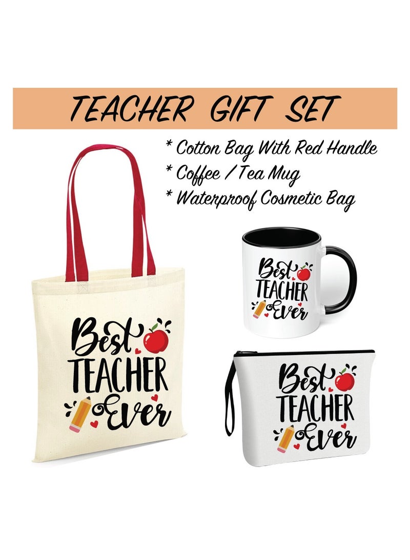 PRINTSHOP4ME Teacher's Day Gift Combo Stylish Red Handled Cotton Bag-Two Tone Black Mugs And Cosmetic Pouch-Pack Of 3 Combo Set-World Teachers Day - Image 2