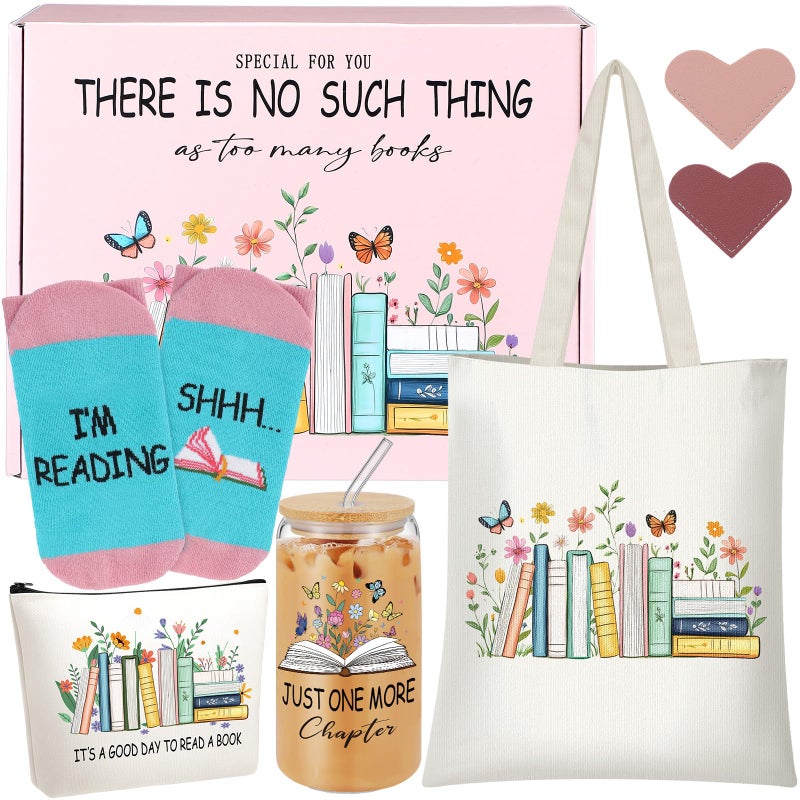 Beeveer Book Lover Gifts Set for Women Bookish Gifts Include Reading Canvas Tote Bag Cosmetic Bags Novelty Socks Leather Heart Bookmarks 16 oz Glass Tumbler for Librarian Bookish Readers Teacher - Image 2