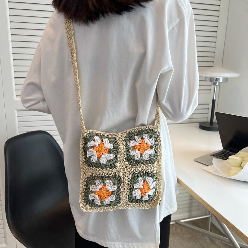 Handmade Crocheted Straw Bag 2022 Small Fresh Flower Women'S Bag Shoulder Messenger Beach Bag Mobile Phone Bag - Image 5