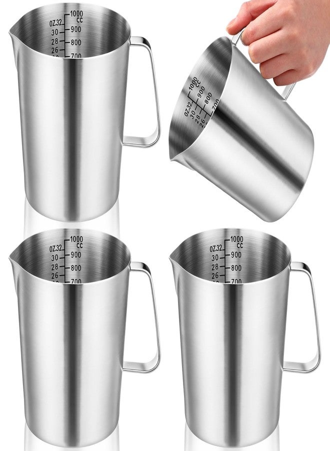 Copkim 4 Pcs Stainless Steel Pitcher with Handle and Pour Lip 33.8 Oz, 1000 Ml, 4 Cup Metal Liquid Measuring Cup Measuring Jug Milk Frothing Pitcher for Milk Latte Art Water Pouring - Image 1