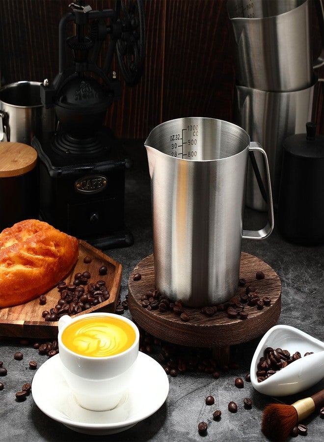 Copkim 4 Pcs Stainless Steel Pitcher with Handle and Pour Lip 33.8 Oz, 1000 Ml, 4 Cup Metal Liquid Measuring Cup Measuring Jug Milk Frothing Pitcher for Milk Latte Art Water Pouring - Image 4