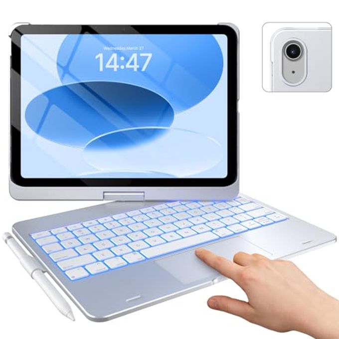 typecase Touch Ipad 11Th 10Th Generation Case With Keyboard (11" 2025, A16 & 10.9" 2022)  360 Rotatable, 11-Color Backlit, Multi-Touch Trackpad, Pencil Holder, Thin & Light  Silver - Image 1