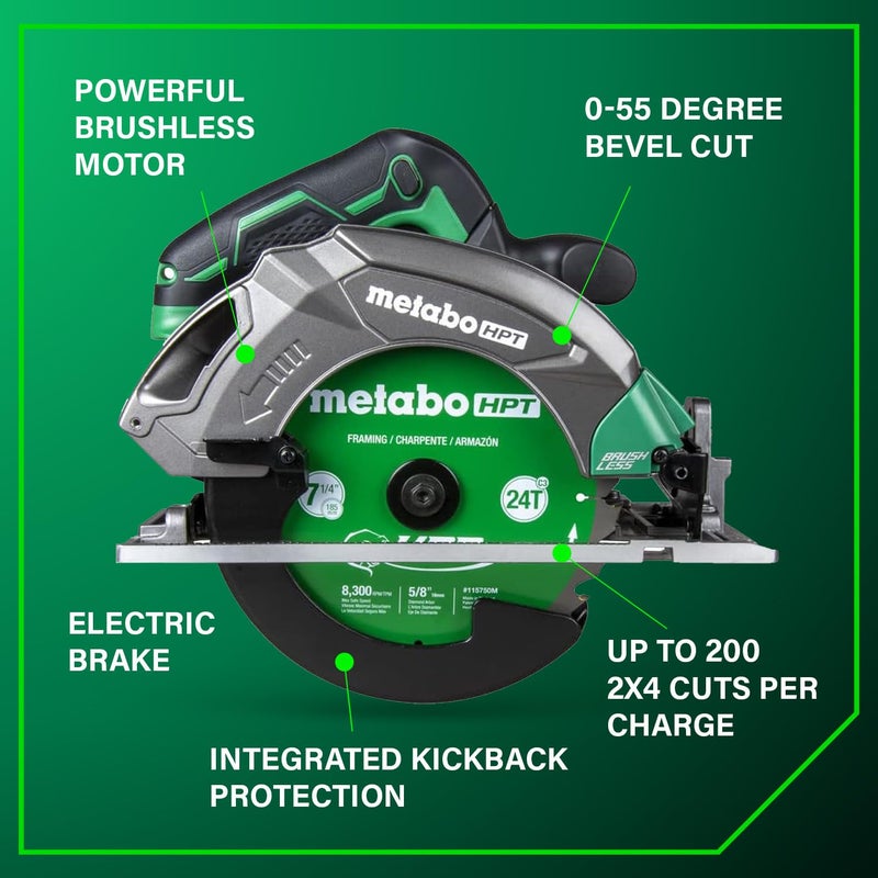 Metabo HPT 18V MultiVolt 7-1/4 Inch Cordless Circular Saw, High Torque, Lightweight Design, Up to 200 2x4 Cuts/Charge, Accepts 18V and 36V MultiVolt Metabo HPT Batteries, Tool Body Only, C1807DAQ4 - Image 4