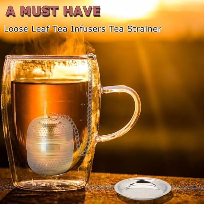 إكسفور مصفاة شاي مكونة من قطعتين من مصفاة الشاي المصنوعة من الفولاذ المقاوم للصدأ للشاي السائب، ومصفاة أوراق الشاي السائبة، وحامل كرات شاي شبكي دقيق مع خطاف سلسلة، وأكياس فلتر شاي قابلة لإعادة الاستخدام، وموزعات - Image 3